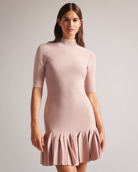 Ted Baker Dresses & Skirts - Ted Baker Womens Size US 6 Dusky Pink CANDDY Pleated Hem Bodycon Knit Mini Dress